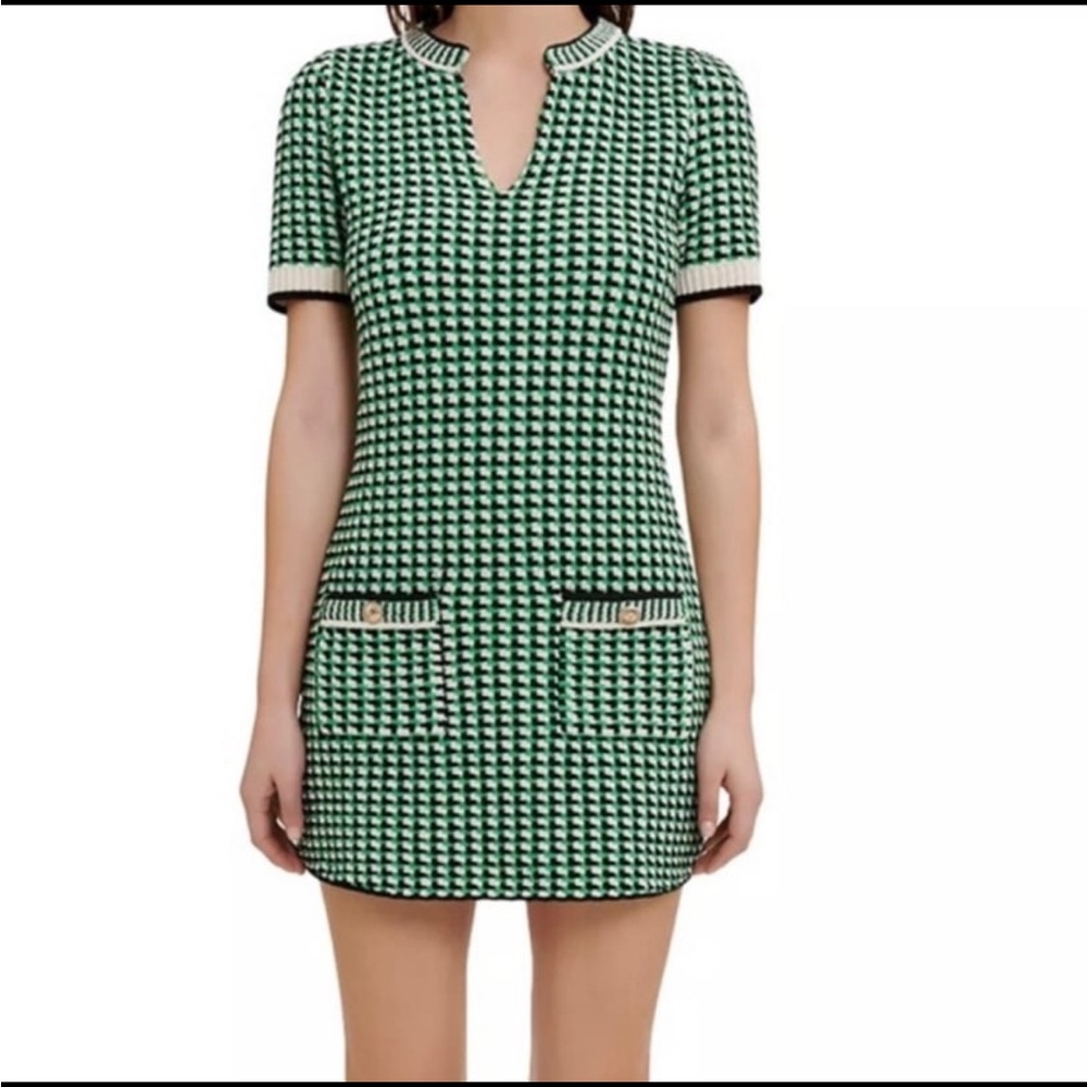Maje Manelanne Green Houndstooth Dress Size 36 small